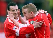 1 March 2008; Cliftonville's Francis Murphy, left, celebrates his side's fourth goal with team-mate David McAlinden. JJB Sports Irish Cup Quarter-Final, Cliftonville v Portadown, Solitude, Belfast, Co. Antrim. Picture credit: Peter Morrison / SPORTSFILE