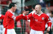 1 March 2008; Cliftonville's Francis Murphy, left, celebrates his side's fourth goal with team-mate George McMullan. JJB Sports Irish Cup Quarter-Final, Cliftonville v Portadown, Solitude, Belfast, Co. Antrim. Picture credit: Peter Morrison / SPORTSFILE