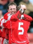 1 March 2008; Cliftonville's Chris Scannell, left, celebrates his side's second goal with team-mate Barry Holland. JJB Sports Irish Cup Quarter-Final, Cliftonville v Portadown, Solitude, Belfast, Co. Antrim. Picture credit: Peter Morrison / SPORTSFILE