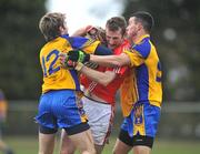 2 March 2008; Nicholas Murphy, Cork, in action against Cathal Cregg, left, and Mark O'Carroll, Roscommon. Allianz National Football League, Division 2, Round 3, Roscommon v Cork, Kiltoom, Roscommon. Picture credit: David Maher / SPORTSFILE