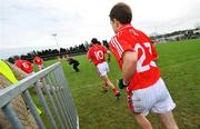 2 March 2008; Cork players run out onto the pitch for the start of the second half. Allianz National Football League, Division 2, Round 3, Roscommon v Cork, Kiltoom, Roscommon. Picture credit: David Maher / SPORTSFILE