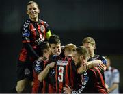 13 March 2015; Bohemians players celebrate after Anto Murphy, hidden, scored their side's first goal. SSE Airtricity League Premier Division, Bohemians v Galway United, Dalymount Park, Dublin. Picture credit: David Maher / SPORTSFILE