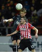 13 March 2015; Dane Massey, Dundalk, in action against Mark Timlin, Derry City. SSE Airtricity League Premier Division, Derry City v Dundalk, Brandywell, Derry. Picture credit: Oliver McVeigh / SPORTSFILE