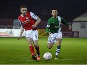 13 March 2015; Sean Hoare, St Patrick's Athletic, in action against Chris Lyons, Bray Wanderers. SSE Airtricity League Premier Division, St Patrick's Athletic v Bray Wanderers, Richmond Park, Dublin. Picture credit: David Maher / SPORTSFILE