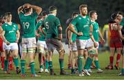 13 March 2015; A dejected Ireland team at the final whistle. U20's Six Nations Rugby Championship, Wales v Ireland, Parc Eirias, Colwyn Bay, Wales. Picture credit: Magi Haroun / SPORTSFILE