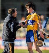 14 March 2015; Clare manager Davy Fitzgerald and Man of the Match Tony Kelly celebrate their side's victory over Dublin. Allianz Hurling League Division 1A Round 4, Clare v Dublin. Cusack Park, Ennis, Co. Clare. Picture credit: Diarmuid Greene / SPORTSFILE
