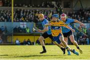 14 March 2015; Shane O'Donnell, Clare, in action against Paul Schutte, left, and Cian O'Callaghan, Dublin. Allianz Hurling League Division 1A Round 4, Clare v Dublin. Cusack Park, Ennis, Co. Clare. Picture credit: Diarmuid Greene / SPORTSFILE