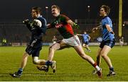 14 March 2015; Stephen Cluxton, Dublin, supported by team-mate Michael Fitzsimons, in action against Danny Kirby, Mayo. Allianz Football League Division 1 Round 5, Mayo v Dublin. Elverys MacHale Park, Castlebar, Co. Mayo. Picture credit: Piaras Ó Mídheach / SPORTSFILE