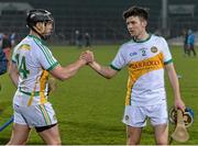 14 March 2015; Offaly's Shane Dooley, left, and Stephen Wynne celebrate after defeating Limerick. Allianz Hurling League Division 1B Round 4, Limerick v Offaly. Gaelic Grounds, Limerick. Picture credit: Diarmuid Greene / SPORTSFILE