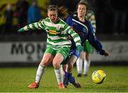 14 March 2015; Emma Hansberry, Castlebar Celtic, in action against Emma Byrne, Peamount United. Continental Tyres Women's National League, Castlebar Celtic v Peamount United, Celtic Park, Castlebar, Co. Mayo. Picture credit: Pat Murphy / SPORTSFILE