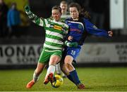 14 March 2015; Emma Hansberry, Castlebar Celtic, in action against Emma Byrne, Peamount United. Continental Tyres Women's National League, Castlebar Celtic v Peamount United, Celtic Park, Castlebar, Co. Mayo. Picture credit: Pat Murphy / SPORTSFILE