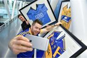 15 March 2015; Dublin Senior Footballer, Paul Flynn and Pádraig Maher, Tipperary Senior Hurler were at Dublin Airport recently to launch the 32 Signed County Jerseys exhibition in Terminal 2. Dublin Airport, Dublin. Picture credit: Brendan Moran / SPORTSFILE