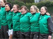 15 March 2015; The Ireland team during the playing of the anthems. Women's Six Nations Rugby Championship, Wales v Ireland,St Helen's, Swansea, Wales. Picture credit: Steve Pope / SPORTSFILE