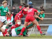 15 March 2015; Sene Naoupu, Ireland, is tackled by Gemma Rowland and Sian Williams, Wales. Women's Six Nations Rugby Championship, Wales v Ireland,St Helen's, Swansea, Wales. Picture credit: Steve Pope / SPORTSFILE
