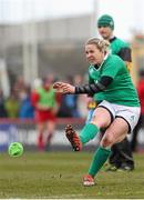 15 March 2015; Ireland's Niamh Briggs kicks a penalty to extend her side's lead. Women's Six Nations Rugby Championship, Wales v Ireland,St Helen's, Swansea, Wales. Picture credit: Steve Pope / SPORTSFILE