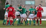 15 March 2015; The Ireland team celebrate at the final whistle. Women's Six Nations Rugby Championship, Wales v Ireland,St Helen's, Swansea, Wales. Picture credit: Steve Pope / SPORTSFILE