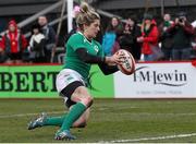 15 March 2015; Ireland's Alison Miller goes over to score a try late in the game. Women's Six Nations Rugby Championship, Wales v Ireland,St Helen's, Swansea, Wales. Picture credit: Steve Pope / SPORTSFILE