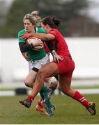 15 March 2015; Alison Miller, Ireland, is tackled by Shona Powell Hughes, Wales. Women's Six Nations Rugby Championship, Wales v Ireland,St Helen's, Swansea, Wales. Picture credit: Steve Pope / SPORTSFILE