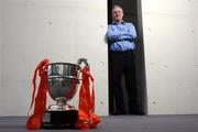 29 February 2008; Shelbourne manager Dermot Keely with the eircom League First Division trophy at the launch of the 2008 eircom League of Ireland season. Irish Management Institute, Sandyford, Dublin. Picture credit: Pat Murphy / SPORTSFILE