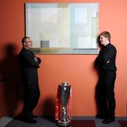 29 February 2008; Cobh Ramblers manager Stephen Henderson and Shane Guthrie with the eircom League Premier Division trophy at the launch of the 2008 eircom League of Ireland season. Irish Management Institute, Sandyford, Dublin. Picture credit: Pat Murphy / SPORTSFILE