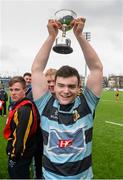 15 March 2015; Navan captain David Fox celebrates with the cup after the game. Youths U17 Premier League Final, Carlow v Navan, Donnybrook Stadium, Donnybrook, Dublin. Photo by Sportsfile