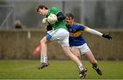 15 March 2015; Louth goalkeeper Neil Gallagher is tackled by Conor Sweeney, Tipperary. Allianz Football League, Division 3, Round 5, Louth v Tipperary, Gaelic Grounds, Drogheda, Co. Louth. Picture credit: Brendan Moran / SPORTSFILE