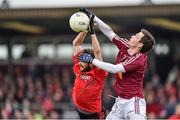 15 March 2015; Mark McCallon, Westmeath, in action against Conor Laverty, Down. Allianz Football League, Division 2, Round 5, Westmeath v Down, Cusack Park, Mullingar, Co. Westmeath. Picture credit: Matt Browne / SPORTSFILE