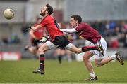 15 March 2015; Conor Laverty, Down, in action against Mark McCallon, Westmeath. Allianz Football League, Division 2, Round 5, Westmeath v Down, Cusack Park, Mullingar, Co. Westmeath. Picture credit: Matt Browne / SPORTSFILE
