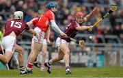 15 March 2015; William Kearney, Cork, in action against Jason Flynn, left, and Joe Canning, Galway. Allianz Hurling League Division 1A Round 4, Galway v Cork. Pearse Stadium, Galway. Picture credit: Piaras Ó Mídheach / SPORTSFILE