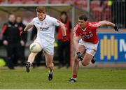 15 March 2015; Peter Harte, Tyrone, in action against Fintan Goold, Cork. Allianz Football League, Division 1, Round 5, Tyrone v Cork, Healy Park, Omagh, Co. Tyrone. Picture credit: Oliver McVeigh / SPORTSFILE