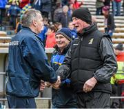 15 March 2015; The Tipperary manager, Eamon O'Shea, and Kilkenny manager, Brian Cody, shake hands after the game. Allianz Hurling League, Division 1A, Round 4, Tipperary v Kilkenny, Semple Stadium, Thurles, Co. Tipperary. Picture credit: Ray McManus / SPORTSFILE