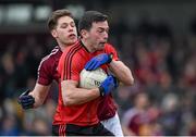 15 March 2015; Damian Turley, Down, in action against Callum McCormack, Westmeath. Allianz Football League, Division 2, Round 5, Westmeath v Down, Cusack Park, Mullingar, Co. Westmeath. Picture credit: Matt Browne / SPORTSFILE