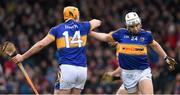15 March 2015; Niall O'Meara celebrates with Seamus Callan, left, after scoring the second Tipperary goal in the 54th minute. Allianz Hurling League, Division 1A, Round 4, Tipperary v Kilkenny, Semple Stadium, Thurles, Co. Tipperary. Picture credit: Ray McManus / SPORTSFILE