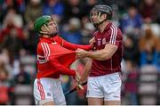 15 March 2015; David Collins, Galway, tangles with Alan Cadogan, Cork. Allianz Hurling League Division 1A Round 4, Galway v Cork. Pearse Stadium, Galway. Picture credit: Piaras Ó Mídheach / SPORTSFILE