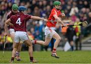 15 March 2015; Seamus Harnedy, Cork, in action against Greg Lally and Johnny Coen, 4, Galway. Allianz Hurling League Division 1A Round 4, Galway v Cork. Pearse Stadium, Galway. Picture credit: Piaras Ó Mídheach / SPORTSFILE