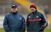 15 March 2015; Brian Cuthbert, Cork manager, right, along with Frank Cogan, selector. Allianz Football League, Division 1, Round 5, Tyrone v Cork, Healy Park, Omagh, Co. Tyrone. Picture credit: Oliver McVeigh / SPORTSFILE