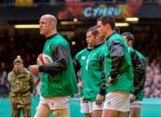 14 March 2015; Ireland captain Paul O'COnnell, left, and Jonathan Sexton ahead of the game. RBS Six Nations Rugby Championship, Wales v Ireland, Millennium Stadium, Cardiff, Wales. Picture credit: Brendan Moran / SPORTSFILE