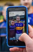 15 March 2015; Ben Mulcare, from Carrick-on-Suir, poses with Tipperary's Kieran Bergin after the game. Allianz Hurling League, Division 1A, Round 4, Tipperary v Kilkenny, Semple Stadium, Thurles, Co. Tipperary. Picture credit: Ray McManus / SPORTSFILE