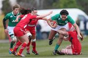 15 March 2015; Sophie Spence, Ireland, is tackled by Jenny Hawkins, Wales. Women's Six Nations Rugby Championship, Wales v Ireland,St Helen's, Swansea, Wales. Picture credit: Steve Pope / SPORTSFILE