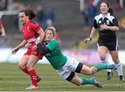 15 March 2015; Amy Day, Wales, is tackled by Alison Miller, Ireland. Women's Six Nations Rugby Championship, Wales v Ireland,St Helen's, Swansea, Wales. Picture credit: Steve Pope / SPORTSFILE