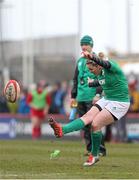 15 March 2015; Niamh Briggs, Ireland, kicks a penalty. Women's Six Nations Rugby Championship, Wales v Ireland,St Helen's, Swansea, Wales. Picture credit: Steve Pope / SPORTSFILE