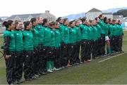 15 March 2015; The Ireland team line up for the anthems. Women's Six Nations Rugby Championship, Wales v Ireland,St Helen's, Swansea, Wales. Picture credit: Steve Pope / SPORTSFILE