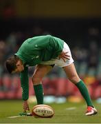 14 March 2015; Ireland's Jonathan Sexton during the warm-up ahead of the game. RBS Six Nations Rugby Championship, Wales v Ireland, Millennium Stadium, Cardiff, Wales. Picture credit: Brendan Moran / SPORTSFILE