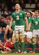 14 March 2015; Paul O'Connell, Ireland, looks up at the clock late in the game. RBS Six Nations Rugby Championship, Wales v Ireland, Millennium Stadium, Cardiff, Wales. Picture credit: Brendan Moran / SPORTSFILE