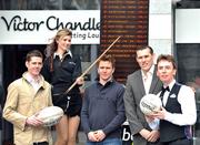 5 March 2008; Pictured at the opening of Victor Chandler's new luxury betting lounge in the IFSC, Dublin, were, left to right, Cheltenham hopeful Andrew McNamara, model Felicia, Irish international scrum-half Eoin Reddan, Dublin football star Ciaran Whelan and Snooker ace Ken Doherty. Victor Chandler Bookmakers, Irish Financial Services Centre, Dublin. Picture credit: David Maher / SPORTSFILE