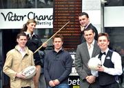 5 March 2008; Pictured at the opening of Victor Chandler's new luxury betting lounge in the IFSC, Dublin, were, left to right, Cheltenham hopeful Andrew McNamara, model Felicia, Irish international scrum-half Eoin Reddan, Turlough Lally, Victor Chandler Ireland, Dublin football star Ciaran Whelan and Snooker ace Ken Doherty. Victor Chandler Bookmakers, Irish Financial Services Centre, Dublin. Picture credit: David Maher / SPORTSFILE