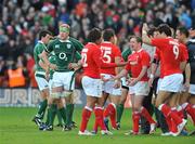 8 March 2008; Ireland's Paul O'Connell looks away as Wales players celebrate winning the Triple Crown. RBS Six Nations Rugby Championship, Ireland v Wales, Croke Park, Dublin. Picture credit: Brian Lawless / SPORTSFILE