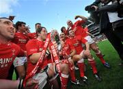 8 March 2008; Wales captain Ryan Jones and team-mates celebrate with the Triple Crown. RBS Six Nations Rugby Championship, Ireland v Wales, Croke Park, Dublin. Picture credit: Brian Lawless / SPORTSFILE