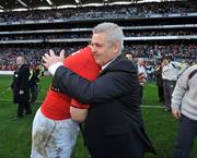 8 March 2008; Wales coach Warren Gatland congratulates Wales captain Ryan Jones after winning the Triple Crown. RBS Six Nations Rugby Championship, Ireland v Wales, Croke Park, Dublin. Picture credit: Brian Lawless / SPORTSFILE