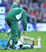 8 March 2008; Ireland captain Brian O'Driscoll is attended to by team physio Cameron Steele before leaving the pitch with an injury. RBS Six Nations Rugby Championship, Ireland v Wales, Croke Park, Dublin. Picture credit: Brendan Moran / SPORTSFILE